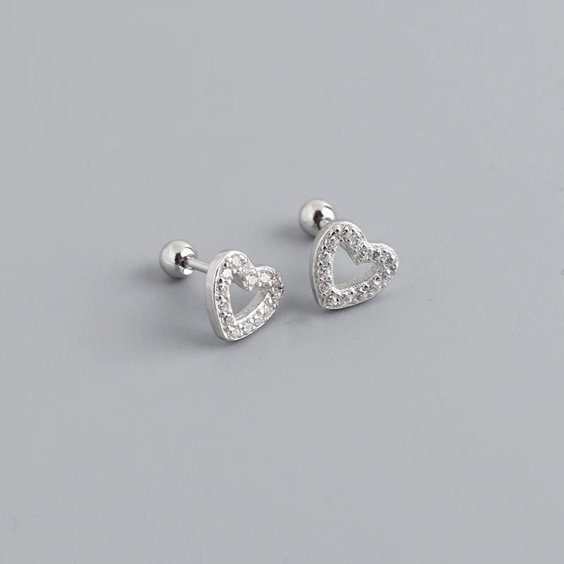 925 Silver Spiral Heart Zircon Stud Earrings for Women