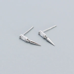 925 Silver Square Zircon Spiket Stud Earrings Gothic Piercing Jewelry