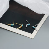 925 Silver Square Zircon Spiket Stud Earrings Gothic Piercing Jewelry