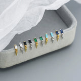 925 Silver Square Zircon Spiket Stud Earrings Gothic Piercing Jewelry