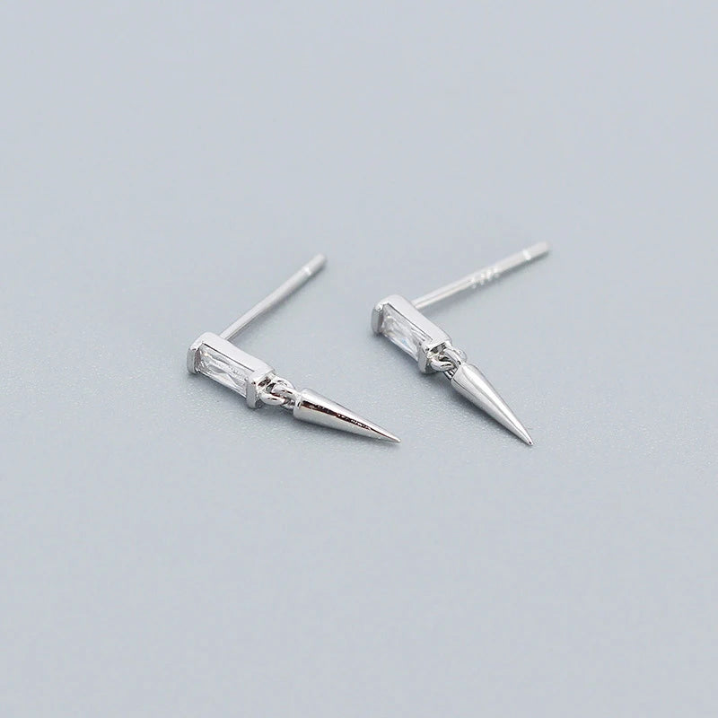 925 Silver Square Zircon Spiket Stud Earrings Gothic Piercing Jewelry