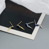 925 Silver Square Zircon Spiket Stud Earrings Gothic Piercing Jewelry