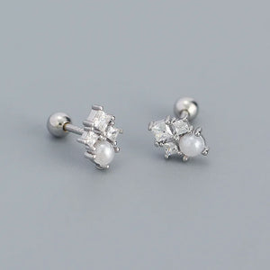 925 Silver Square Zircon Pearl Earrings Bohemian Piercing Jewelry