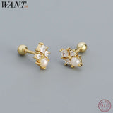 925 Silver Square Zircon Pearl Earrings Bohemian Piercing Jewelry