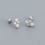925 Silver Square Zircon Pearl Earrings Bohemian Piercing Jewelry