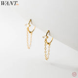 Sterling Silver Zircon Link Chain Boho Earrings for Women