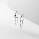 Sterling Silver Zircon Link Chain Boho Earrings for Women
