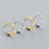 925 Silver Sweet Clover Charm Stud Earrings Romantic Floral Wedding Jewelry