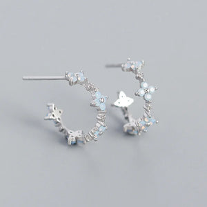 925 Silver Sweet Clover Charm Stud Earrings Romantic Floral Wedding Jewelry