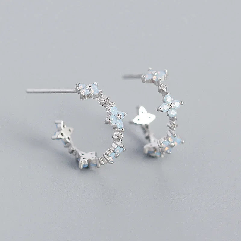 925 Silver Sweet Clover Charm Stud Earrings Romantic Floral Wedding Jewelry