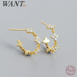 925 Silver Sweet Clover Charm Stud Earrings Romantic Floral Wedding Jewelry