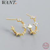 925 Silver Sweet Clover Charm Stud Earrings Romantic Floral Wedding Jewelry