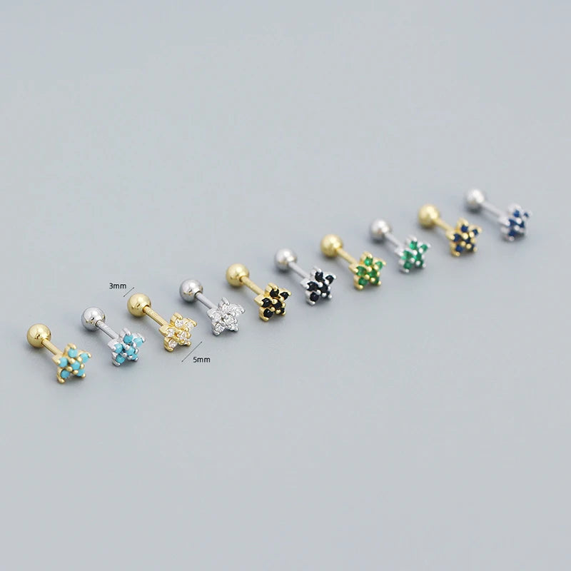 925 Silver Zircon Flower Ear Bone Stud Earrings