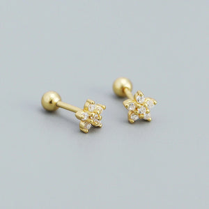 925 Silver Zircon Flower Ear Bone Stud Earrings