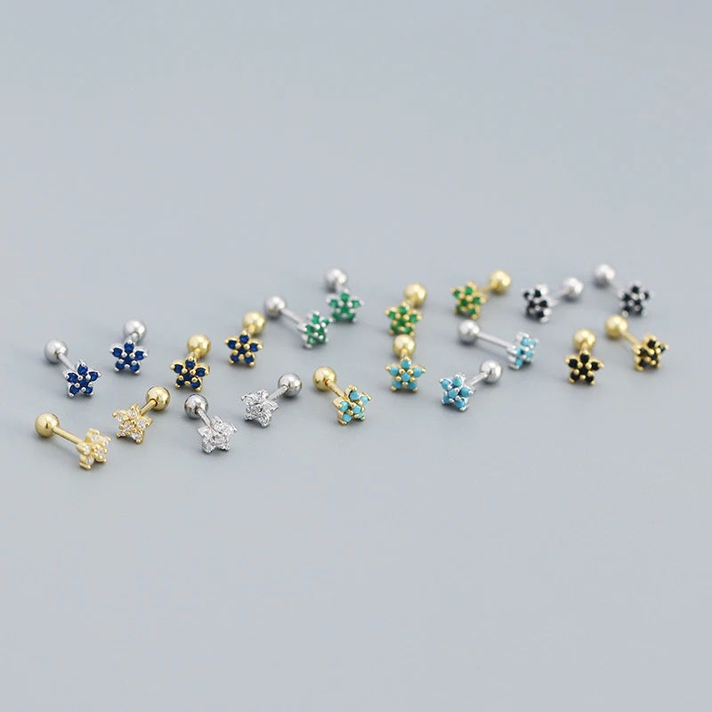 925 Silver Zircon Flower Ear Bone Stud Earrings