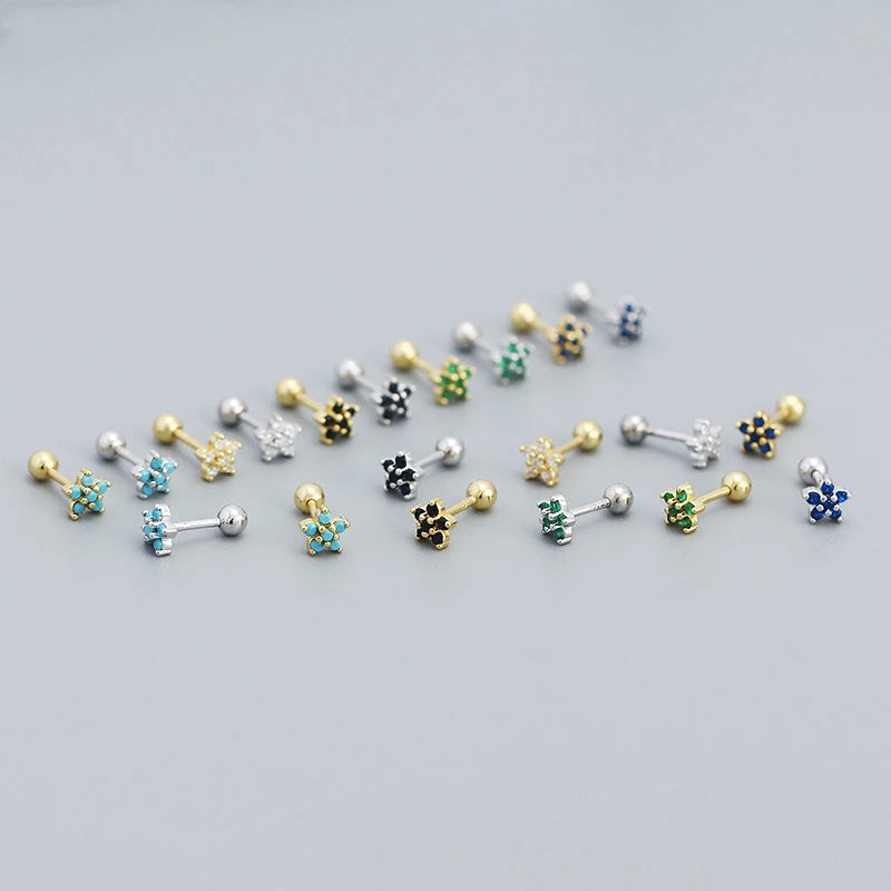 925 Silver Zircon Flower Ear Bone Stud Earrings