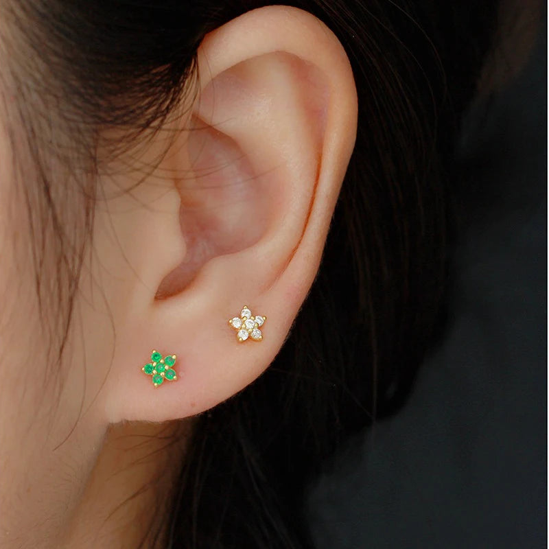 925 Silver Zircon Flower Ear Bone Stud Earrings