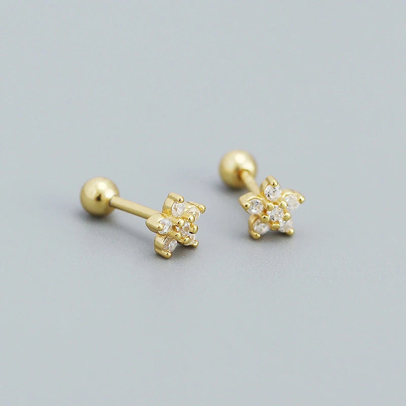 925 Silver Zircon Flower Ear Bone Stud Earrings
