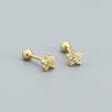 925 Silver Zircon Flower Ear Bone Stud Earrings