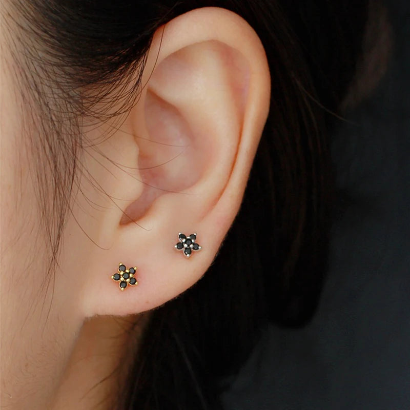 925 Silver Zircon Flower Ear Bone Stud Earrings