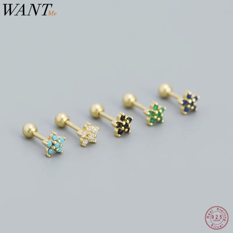 925 Silver Zircon Flower Ear Bone Stud Earrings