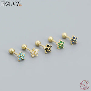 925 Silver Zircon Flower Ear Bone Stud Earrings