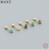 925 Silver Zircon Flower Ear Bone Stud Earrings