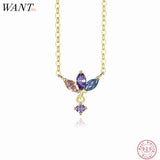 925 Silver Crown Flower Charm Necklace Colorful Zircon Wedding Jewelry
