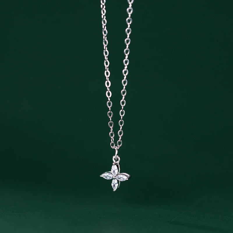 925 Silver Flower Pendant Necklace Zircon Wedding Jewelry