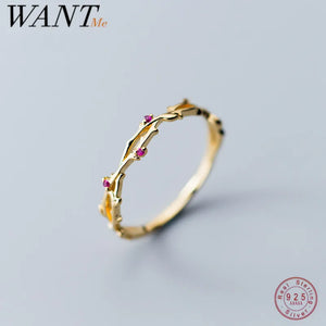925 Silver Romantic Red Stone Zircon Branch Adjustable Ring