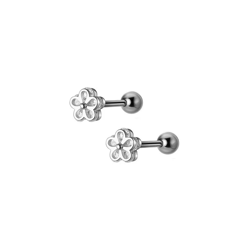 925 Silver Zircon Flower Spiral Stud Earrings
