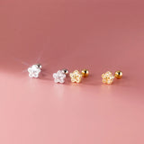 925 Silver Zircon Flower Spiral Stud Earrings