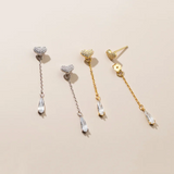 925 Silver Sweet Love Heart Tassel Zircon Earrings