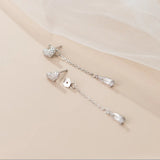 925 Silver Sweet Love Heart Tassel Zircon Earrings