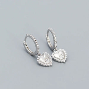 925 Silver Zircon Heart Pendant Drop Earrings for Women
