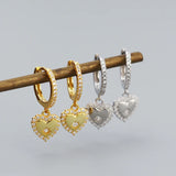 925 Silver Zircon Heart Pendant Drop Earrings for Women