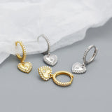 925 Silver Zircon Heart Pendant Drop Earrings for Women