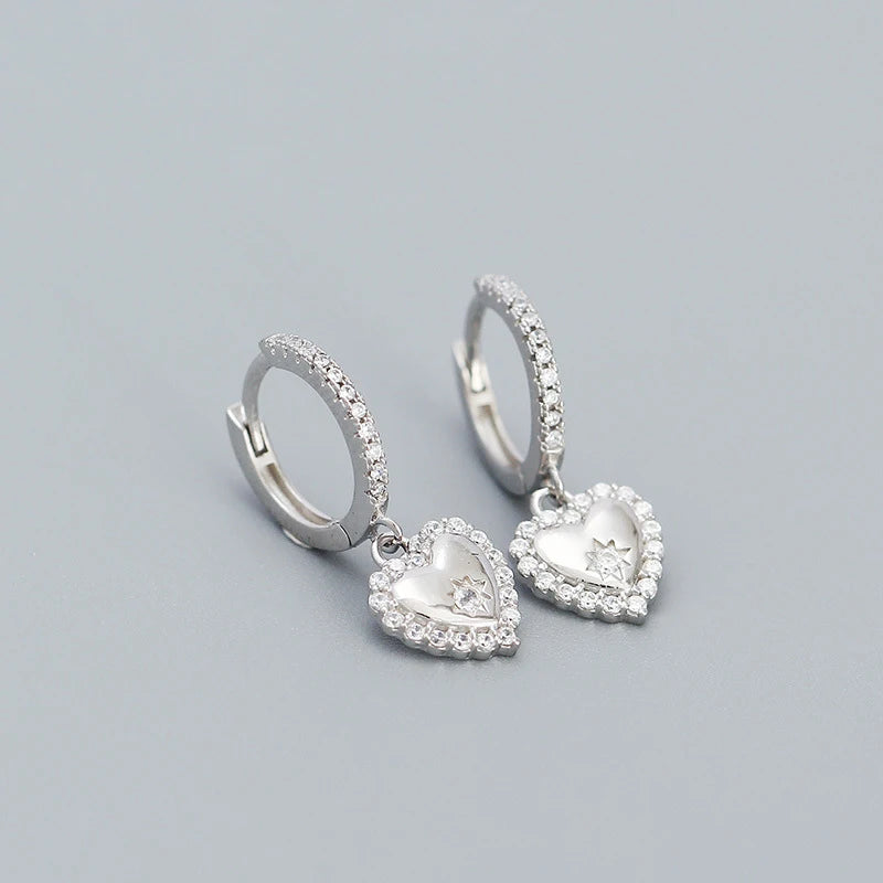 925 Silver Zircon Heart Pendant Drop Earrings for Women