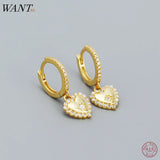 925 Silver Zircon Heart Pendant Drop Earrings for Women