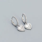 925 Silver Zircon Heart Pendant Drop Earrings for Women