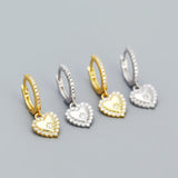 925 Silver Zircon Heart Pendant Drop Earrings for Women