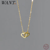 925 Silver Zircon Ring Clasp Heart Pendant Chain Necklace