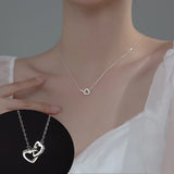 925 Silver Zircon Ring Clasp Heart Pendant Chain Necklace