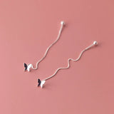 925 Silver Butterfly Tassel Ear Line Earrings