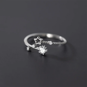 925 Silver Star Zircon Open Ring for Women Golden Plated Jewelry