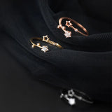 925 Silver Star Zircon Open Ring for Women Golden Plated Jewelry