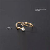 925 Silver Star Zircon Open Ring for Women Golden Plated Jewelry