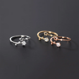 925 Silver Star Zircon Open Ring for Women Golden Plated Jewelry
