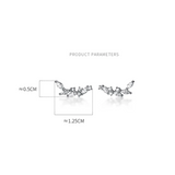 925 Silver Zircon Leaf Stud Earrings Women Wedding Party Jewelry