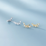 925 Silver Zircon Leaf Stud Earrings Women Wedding Party Jewelry